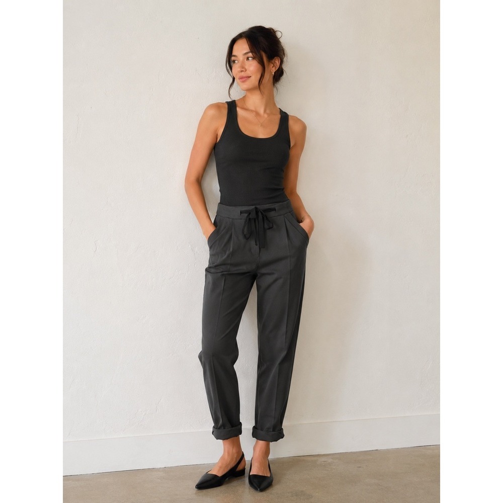 Wilfred Aritzia Tie Front Pant Dark Grey Charcoal Tapered Cropped Trousers Sz 0